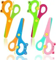 LOVESTOWN Plastic Scissors for Kids, 4 PCS Blunt-Tip Safety Training Scissor for Age 3-5 Cutting Skills Preschool Activity Book and Construction Paper Cutting Crafts
