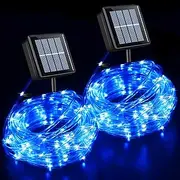 QITONG Solar Rope Lights Outdoor Waterproof, 2 Pack Each 33ft 100LED String Light with 8 Modes, Clear PVC Tube Lights for Camping Pool Railing Porch Tree Yard (Blue)