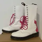 Brand New RARE Dr. Martens Guitar Rocker 14 Eye White Pink Rock Boots US Sz 7