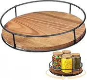 FeBohao Lazy Susan Turntable Spice Rack Organiser Rotating Display Stand Pantry Organiser Wood Round