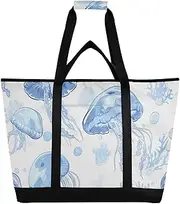 Large Capacity Insulated Cooler Bag for Hot/Cold Food Foldable Reusable and Leak Proof Food Grocery Bag for Beach Travel Picnics Cartoon Moon Jellyfish Blue White, Cartoon Moon Jellyfish White4, 18.5