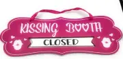 Valentines Day KISSING BOOTH Open /Closed Spin Wall Hanging Sign Decor Hot Pink
