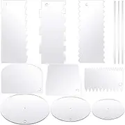 Pasotim 12 Pieces Acrylic Cake Discs Set, Cake Cake Decorating Comb Round Cake Discs Base Boards with Center Hole