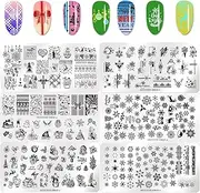 6Pcs Christmas Nail Stamping Plates,Winter Holiday Snowflake Nail Stamper Template Kit Xmas Snowman Nail Stencils Christmas Tree Santa Claus Elk Design Nail Decorations Nail Supplies for Women Girls