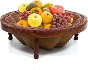 Handcrafted Wooden Collapsible Fruit and Veggie Basket | Bread Fruit Eggs Nuts Basket | Wooden Snack Keeping Basket for Kitchen Dining Table, Size 12" (Round Shape)