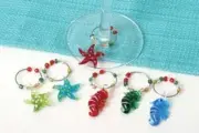 Sea Horse and Starfish Art Glass Wine Markers Charms Set of 6 - 46839