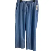 MICHAEL MICHAEL KORS PLUS 1X WIDE LEG CHAMBRAY BLUE PANTS LIGHT CADET WASH