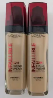 2 x L'Oreal Infaillible Foundation 32H Freshwear 140 Cool Undertone 30ml NEW