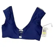 Splendid Women's Medium Swimsuit Swim Top Cap Sleeve Open Front Navy NWT