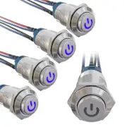 4PCS 12V 12mm Car Boat Push Button Metal Latching Switch LED Light Waterproof AU