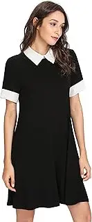[Floerns] Women's Casual Swing Tshirt Dress Flowy Simple Contrast Collar 3/4 Sleeve Dresses
