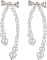 [WUSHAUALNS] Earrings Bow Pearl Earrings for Women, Elegant Bow Pendant Earrings, Fashionable Pearl Beaded Tassel Earrings, Versatile Ear Hook Jewelry