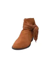 Schutz EUZABIA Ankle Boots Brown Suede Pointed Toe Fringe Western Booties