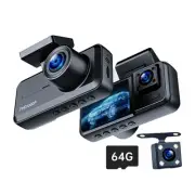 3 Channel Dash Cam Front and Rear Inside with 64GB Card, 2.5K Dash Camera for...