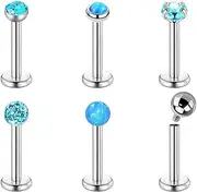 [Heuvipens] Universal 6pc 6/8/10/12mm Various 3mm Gem Opal Zircon Monroe Labret Internally Threaded Steel Lip Stud Ear Conch Tragus Piercing Jewelry