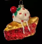 t22 BLOWN GLASS RED CHERRY~STRAWBERRY PIE CHRISTMAS ORNAMENT~A LA MODE~NWT