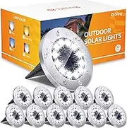Biling Solar Outdoor Lights 12 Pack, Bright 12 LEDs Solar Ground Lights Waterproof, Flat Landscape Lighting Solar Powered for Yard Walkway Pathway Garden Driveway (White)