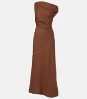 [Faithfull] Faithfull Suis asymmetric linen maxi dress AU 6 brown