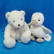 Gingerlilly Australia Duck Rattle and Bear Plush White Ultra Soft 10 Inch New