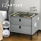 Artiss Smart Bedside Table 2 Drawers with Wireless Charging Ports LED Grey AIKA