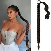 Braided Ponytail Extension FENTISAR 34Inch Dark Brown Ponytail Extension with Hair Tie Straight Wrap Around Hair Extensions Ponytail Natural Soft Synthetic Hai