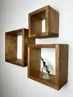 Set Of 3 Floating Cube Shelves, Quality Wood Shelving, Plant Display, Bathroom