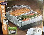 NOSTALGIA ELECTRIC 2-Station Stainless Buffet Server & Warming Tray NIB
