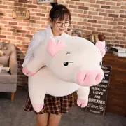 Huiyun New Arrive 40/50/60/75cm Squishy Pig Stuffed Doll Lying Plush Piggy Toy Animal Soft Hand Warmer Pillow Blanket Gift White open eyes 45cm pi...