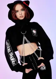 [Dolls Kill x Hello Kitty] Playtime Anarchy Cropped Hoodie