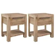 2x Solid Wood Bedside Tables Drawers Storage Side Cabinet Bedroom Nightstand