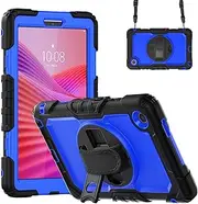 Kids Case Compatible with Lenovo Tab One - TB305FU 8.7-inch/Lenovo Tab K9 [ZAF20010JP] 2025, Protective Cover with 360 Rotating Stand/Hand Strap/Shoulder Belt (Black Dark Blue)