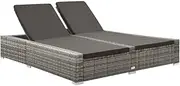 Double Sun Lounger Poly Rattan Grey Garden Beds