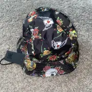 Ed Hardy Bucket Hat Graphic Tattoo Skull Roses Tiger Cards Tiger Heart OSFM