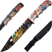 Poker 3D Graphic Saw Back Knife Full Tang 13" Blade with Sheath