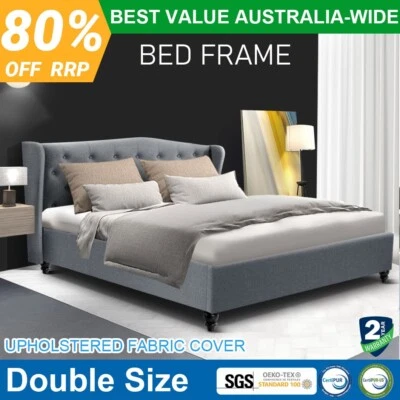 Artiss Bed Frame Double Mattress Base Wooden Platform Upholstered Fabric PIER