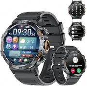 Military Smart Watches for Men(Answer/Make Calls) with LED Flashlight,1.53’’ AMOLED Heart Rate/Sleep Monitor Waterproof Smartwatch for Android iOS,100+Sport Modes