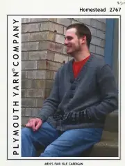 Plymouth Yarn Knitting Pattern 2767 Homestead Men's Fair Isle Cardigan 35"-54"