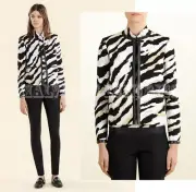 GUCCI JACKET SIGNATURE ANIMAL TIGER PRINT COTTON LEATHER TRIM $2,200 IT 38 US 2