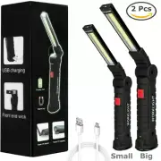 2PC Magnetic USB Rechargeable COB LED Work Light Inspection Torch Flashlight