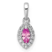 14k White Gold 1/10 Ct. Lab Grown Diamond VS/SI+ G+ and Lab Created Pink Sapphire October Birthstone Pendant