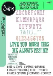 Sizzix A5 Clear Stamps 52PK w/8PK Framelits Fine Line Alpha 01 by 49 and Market