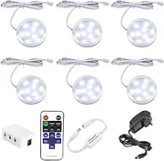AIBOO Dimmable LED Under Cabinet Lighting, Counter Showcase Kitchen Lighting Fixtures with 12V Plug in Adapter and Dimmable Wireless Remote Control, 6 Ultra Slim Puck Lights Kit (Daylight White)