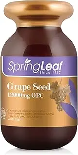 Spring Leaf 12000mg OPC Grape Seed 180Cap - High In Antioxidant To Prevent Free Radical Damage - Support Blood Vessel & Cardiovascular Health - Improves Skin Health & Elasticity