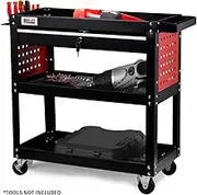 Bullet 3-Tier Steel Tool Trolley Cart, for Workshop, Mechanic, with Drawer, Pegboard, Screwdriver Bay, Black/Red