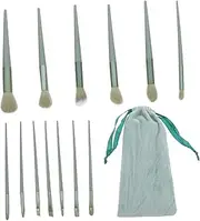 1set Makeup Brush Set Liquid Foundation Brush Powder Blending Brushes Cheeks Cover Face Cosmetic Labels Blush Suits for Women Makeup Tool Green Artificial Fiber