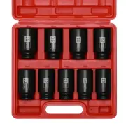 9PCS 1/2" Drive Deep 6-Point Spindle Axle Nut Impact Socket Set, CR-MO, Metri...