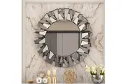 Vibe Geeks Unique Sunburst Decorative Wall Mounted Beveled Glass Accent Mirror - Round 80cm Silver