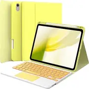 GreenLaw Keyboard Case for iPad 11th Generation(A16,2025) / 10th Generation(2022), Stain-Resistant Cover, 7 Color Backlit, Detachable Keyboard Case with Touchpad and Pencil Holder, Fluorescent Yellow