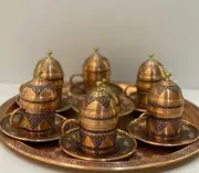 Handmade copper Turkish coffee cup set, Espresso Cup, porcelain coffee cups
