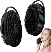 Silicone Body Scrubber and Brush - 2 in 1 Soft Loofah Exfoliating Shower Scrubber for All Sensitive Skin - Scalp Massager for Women, Men, Kids - Black